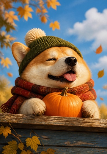 Autumn pumpkin and Shiba Inu puzzle image