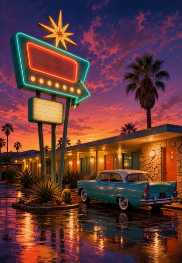 Neon sign and vintage car puzzle image
